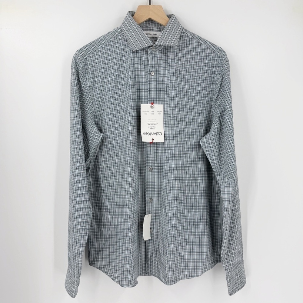 NWT Calvin Klein Cooling 4-Way Stretch Blue Performance Button Up Shirt Size M